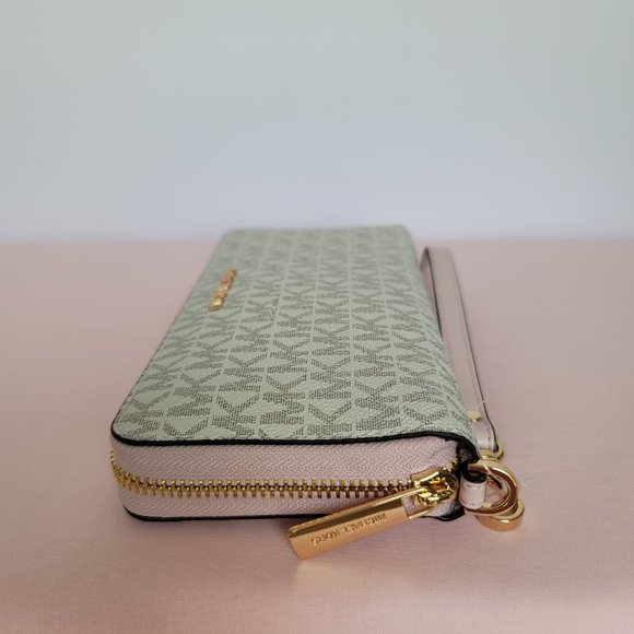 MICHAEL KORS Signature Logo Jet Set Travel Continental Wallet/Wristlet-Pwr Blush - Picture 10 of 16